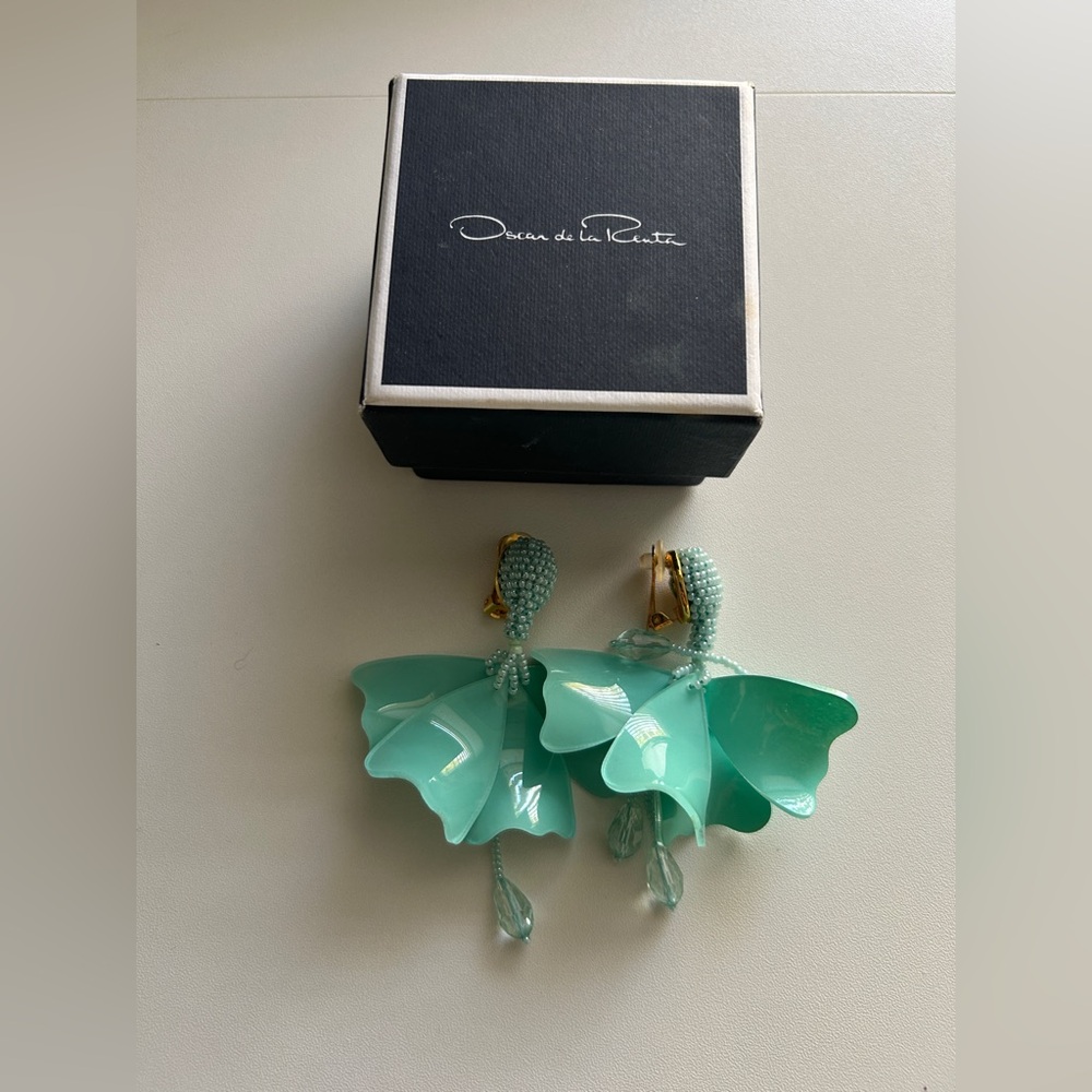 Oscar de la Renta Gold and Aqua Earrings